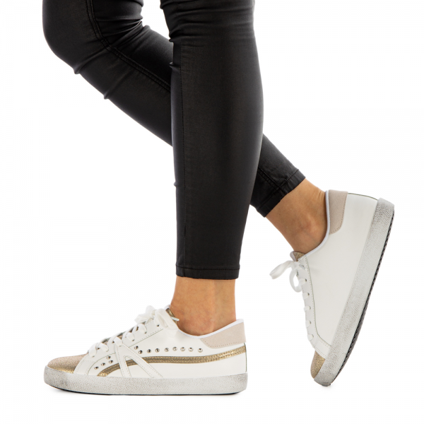 Γυναικεία αθλητικά παπούτσια Seran λευκά με χρυσάφι, 3 - Kalapod.gr